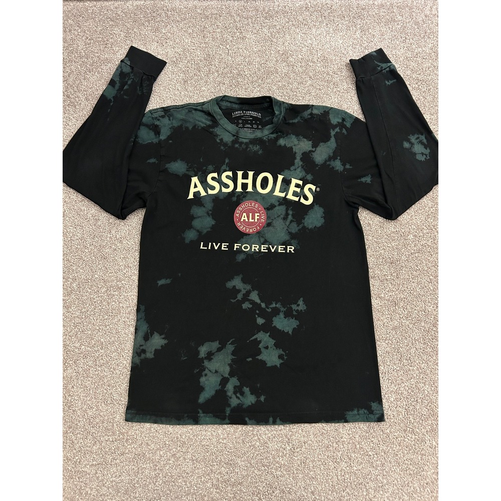 Linda Finegold T-Shirt Mens M Black Green Excellent Live Forever Long Sleeve